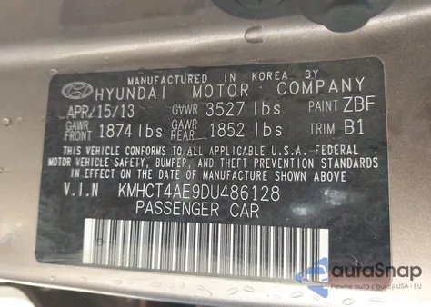 2013 Hyundai Accent Gls from USA, damaged, VIN KMHCT4AE9DU486128